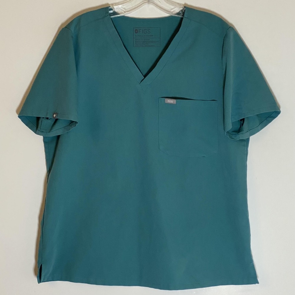 FIGS Top Womens Large Green Catarina Technical Scrub V Neck Shirt Pocket Medical